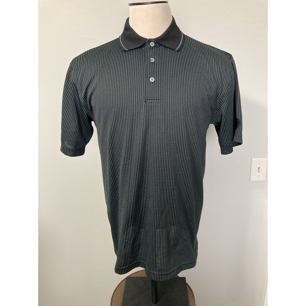 PGA Tour Golf‎ Polo Shirt Size L Black Green Short Sleeve 3 Button
